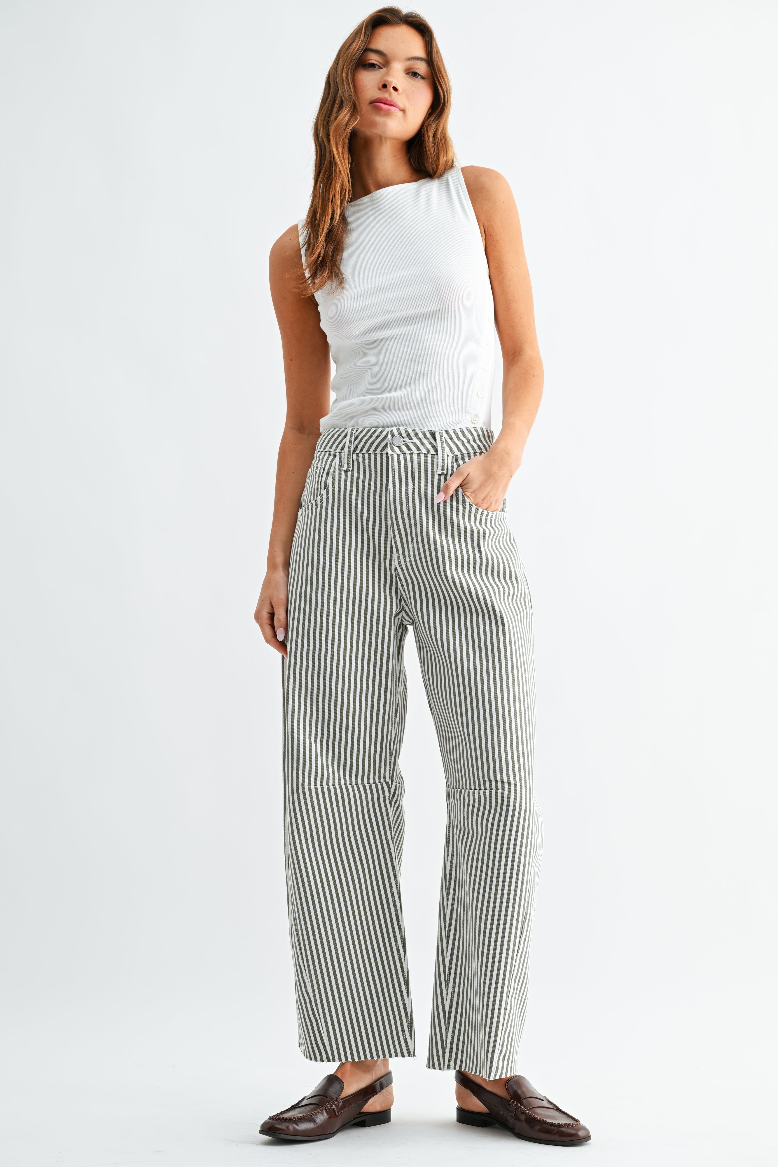 Just Black Denim | Billie Striped Barrel Jeans | Sweetest Stitch RVA