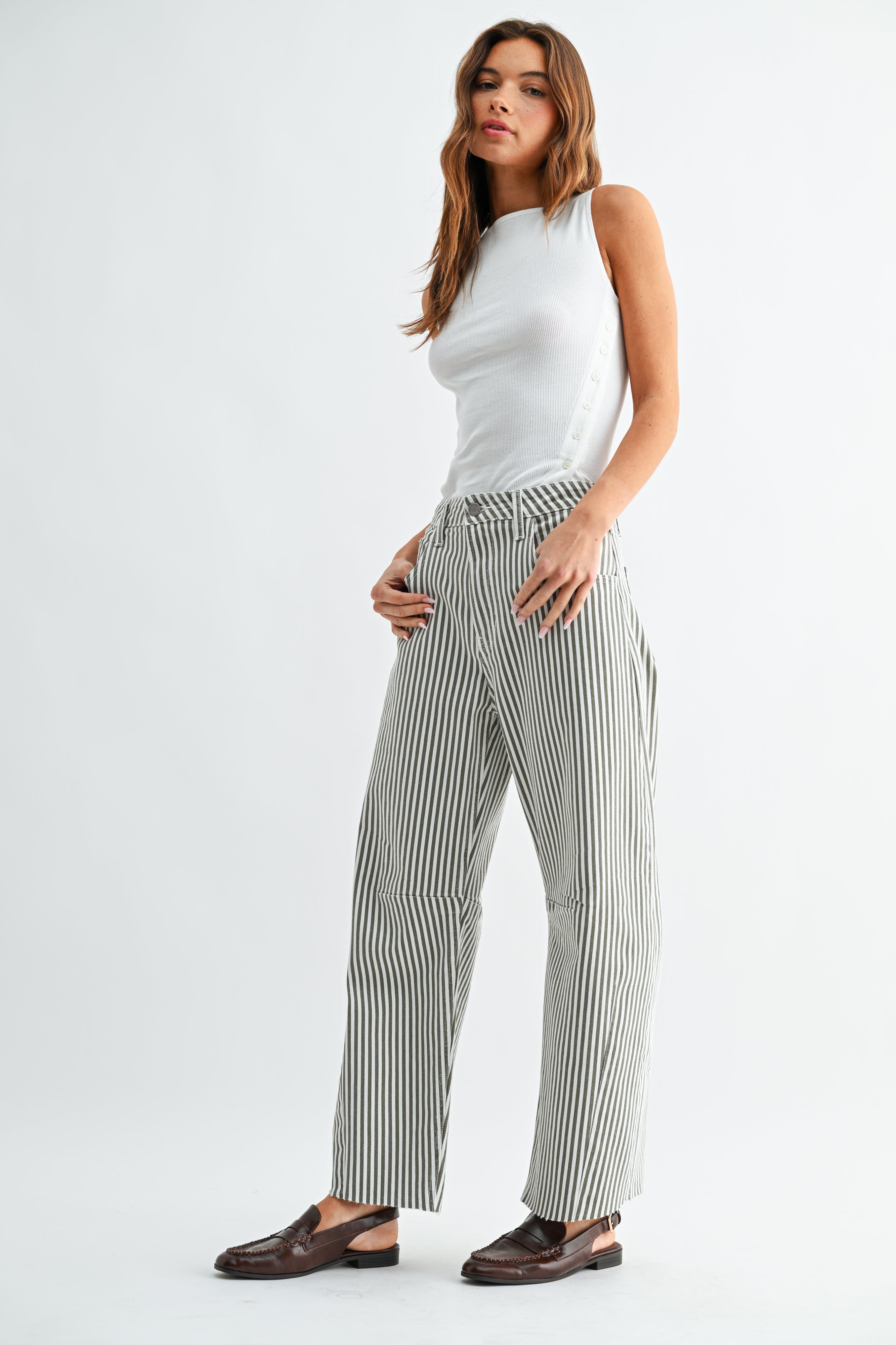 Just Black Denim | Billie Striped Barrel Jeans | Sweetest Stitch RVA