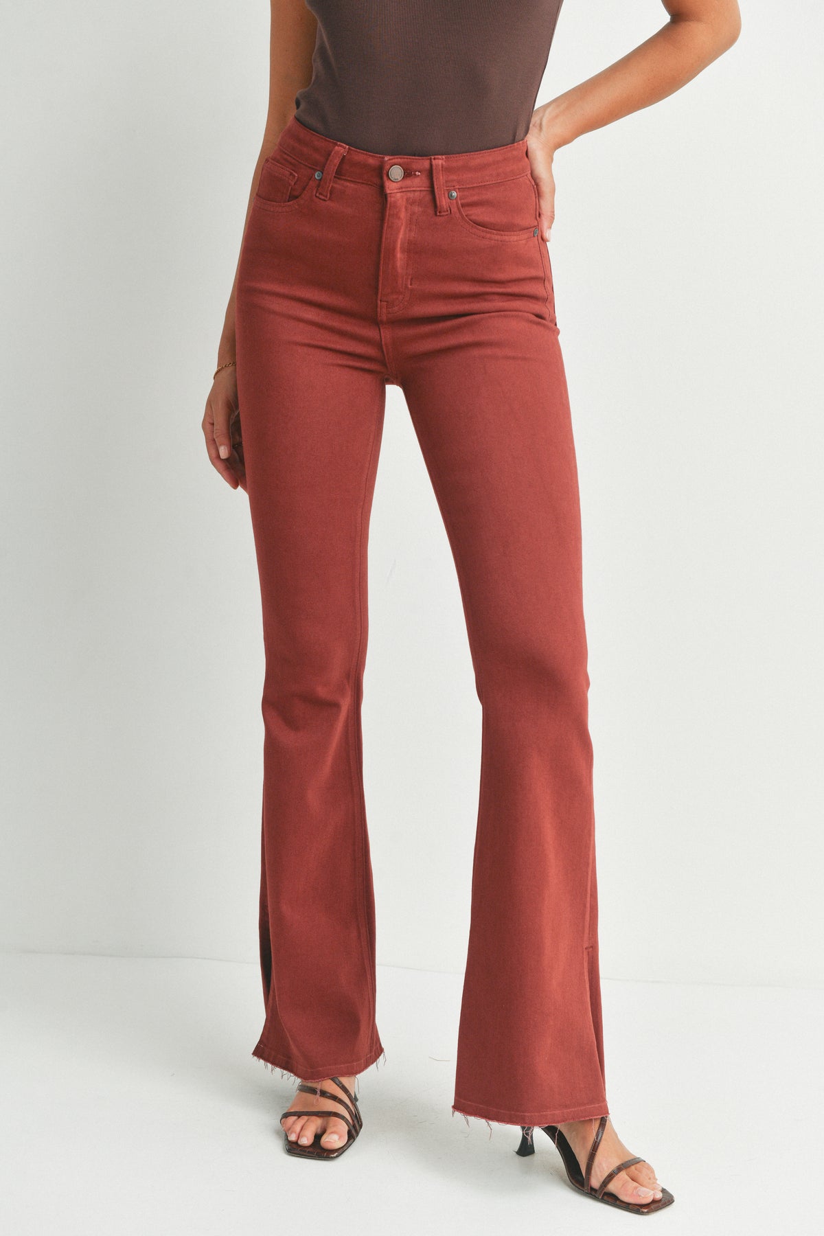 Just Black Denim | Red Flare Jeans for Women | Sweetest Stitch