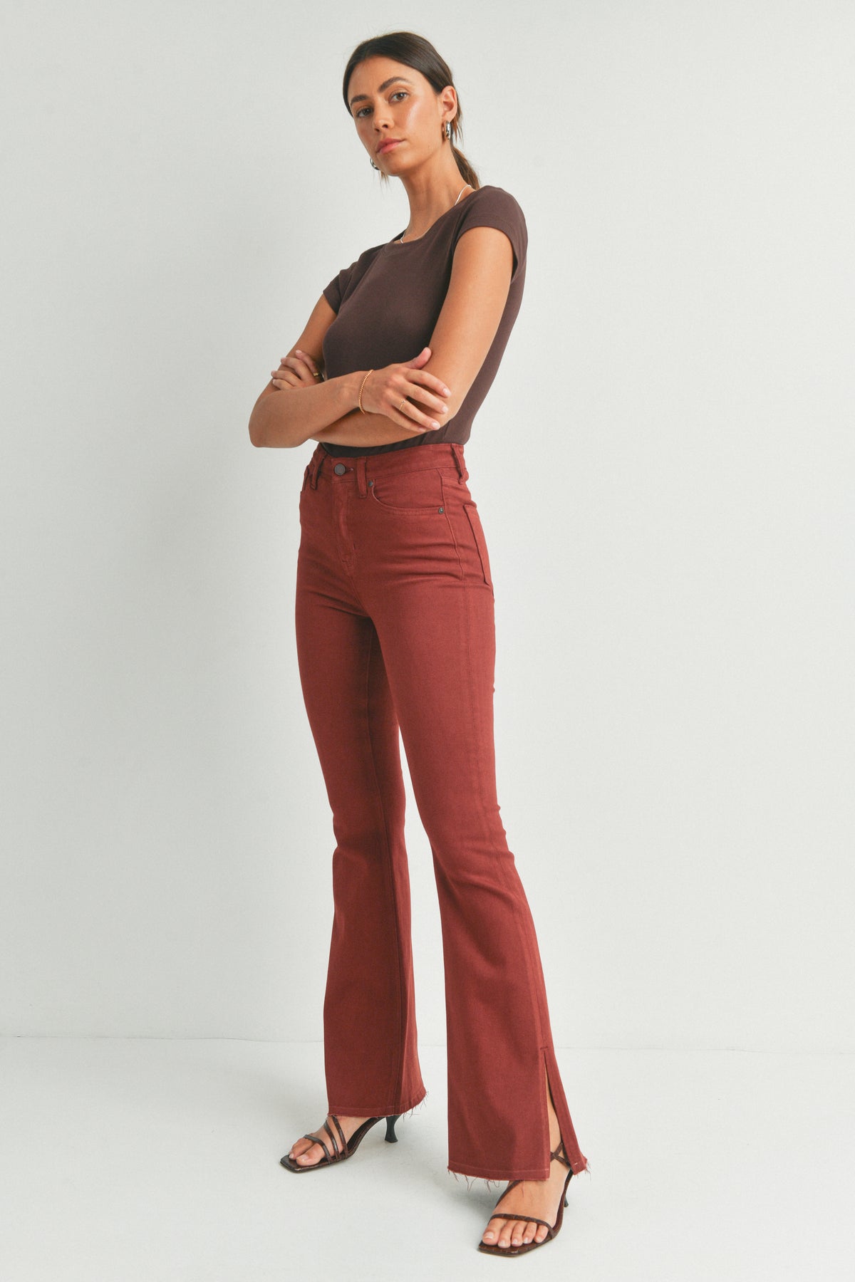 Just Black Denim | Red Flare Jeans for Women | Sweetest Stitch