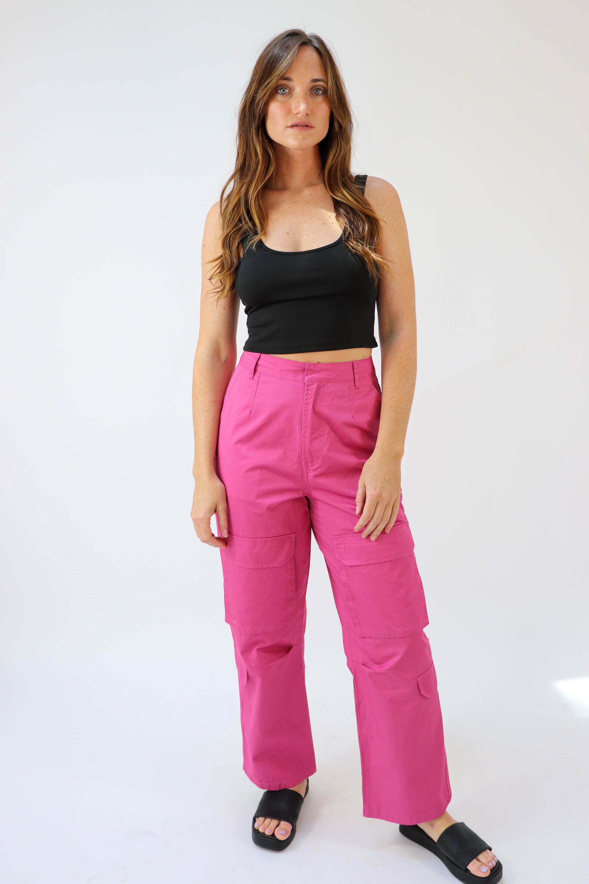 Pink High Waisted Cargo Pant | Sweetest Stitch Women's Boutique